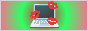 a 88x31 site button, with a radial pink and green gradient. in the middle, there is a graphic of a computer with kiss marks.